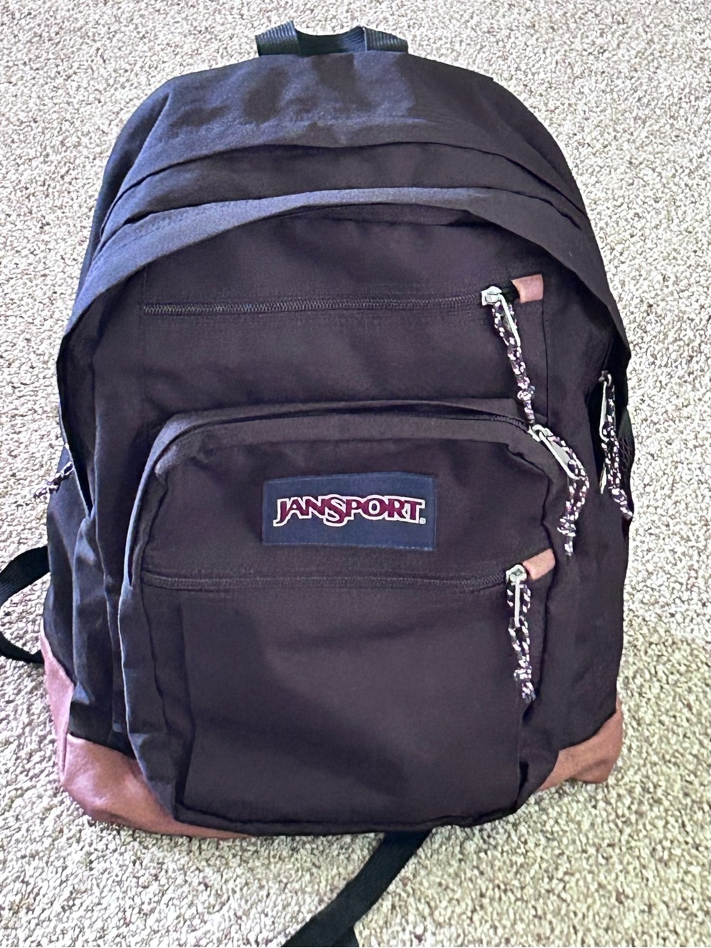 JanSport Cool Student XL Capasity Black Backpack Faux Leather Brown Base 34L